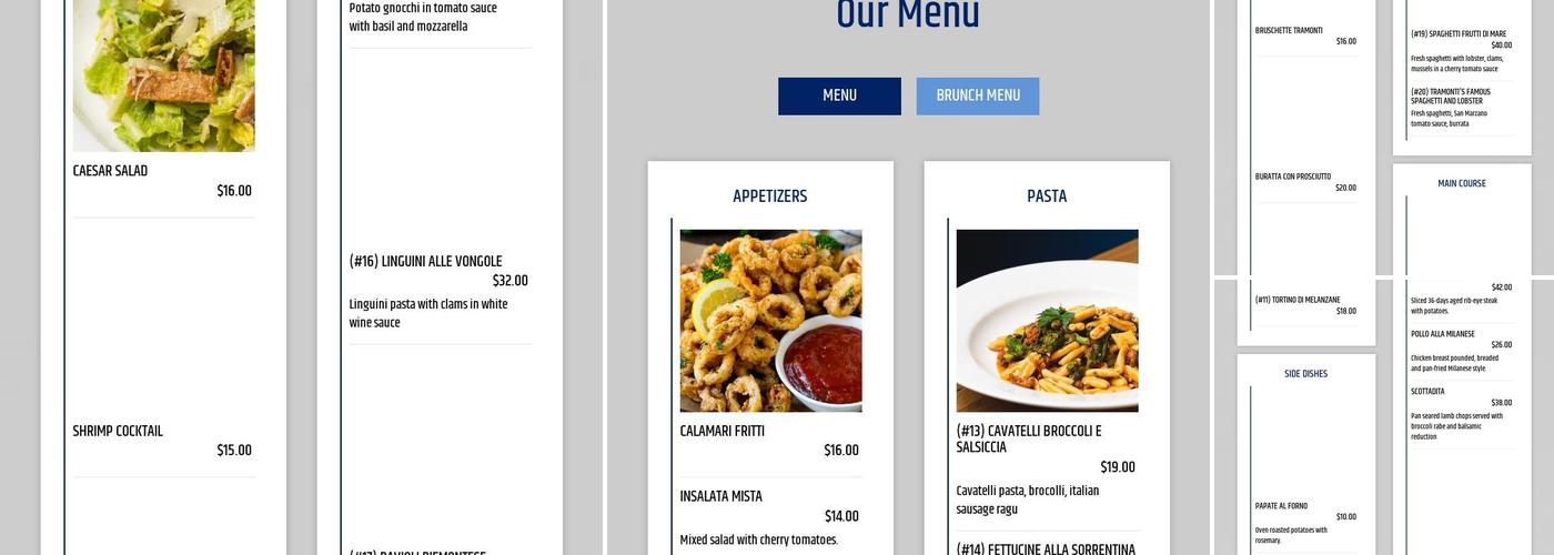 Tramonti Fifth Ave Menu