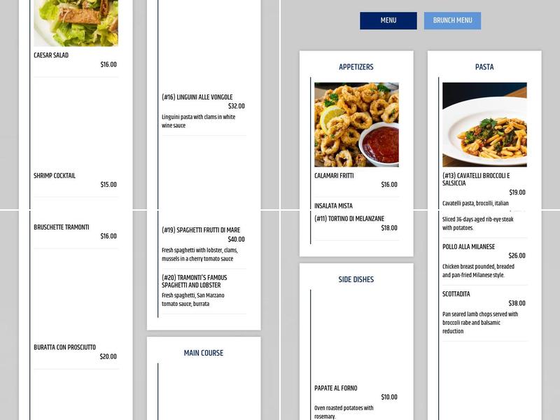 Tramonti Fifth Ave Menu
