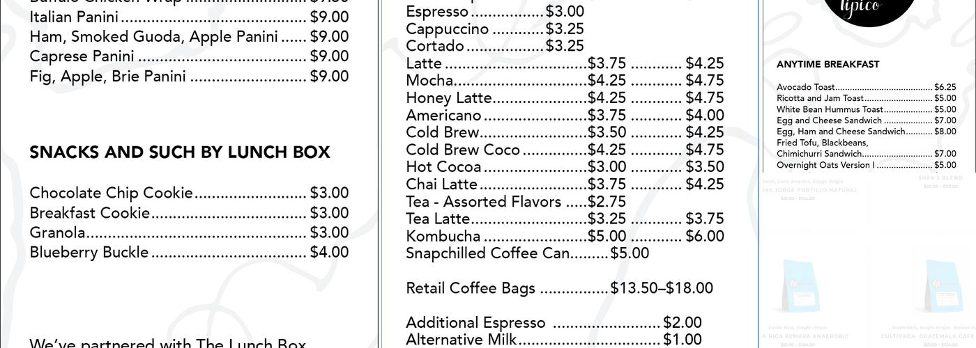 Tipico Coffee & Cafe Menu