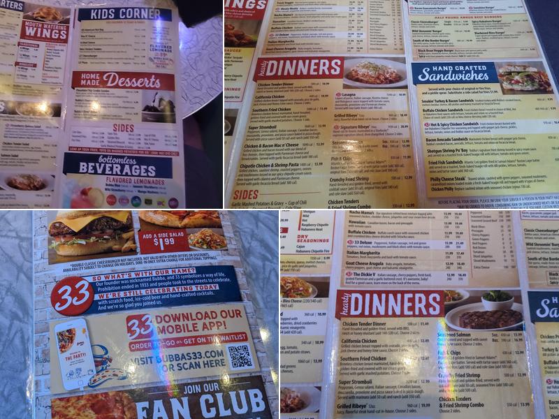 Bubba's 33 Menu