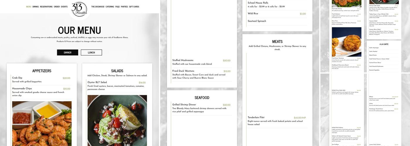 313 Franklin - Cocktails and Kitchen Menu