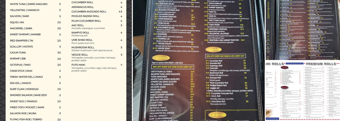Sushi Factory Menu