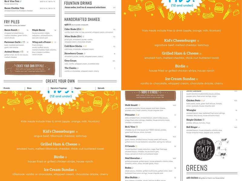 Bo & Vine Burger Downtown Eugene Menu