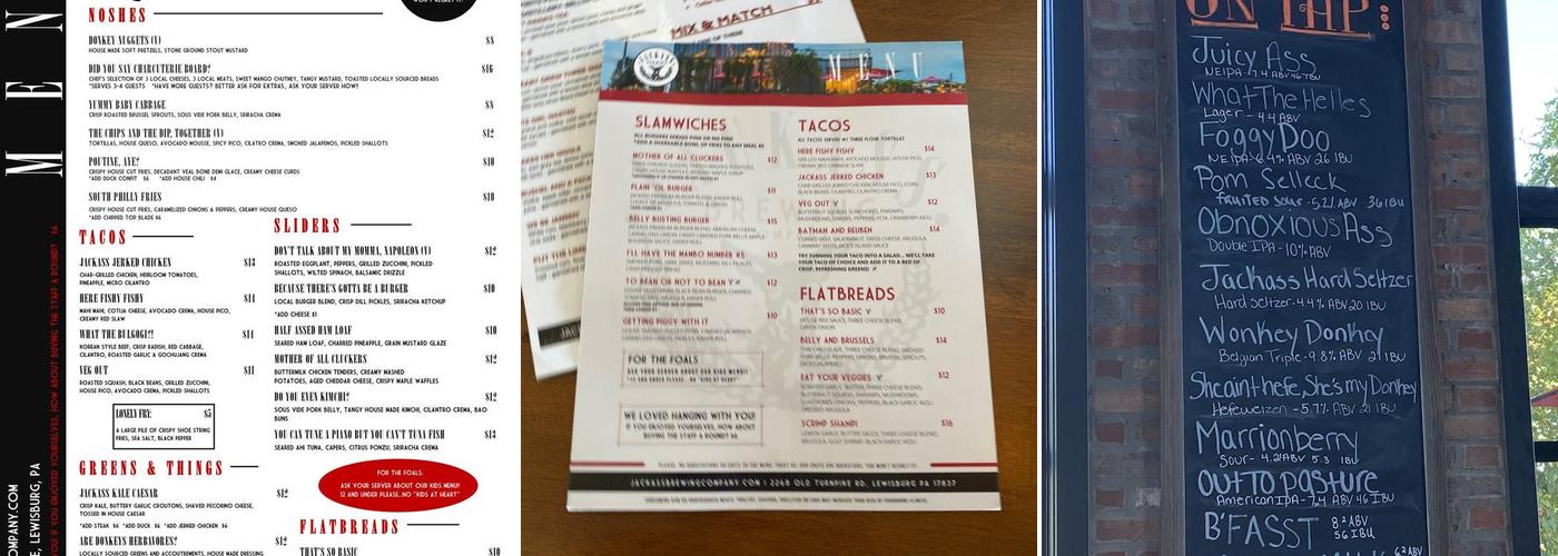 Jackass Brewing Company, LLC Menu