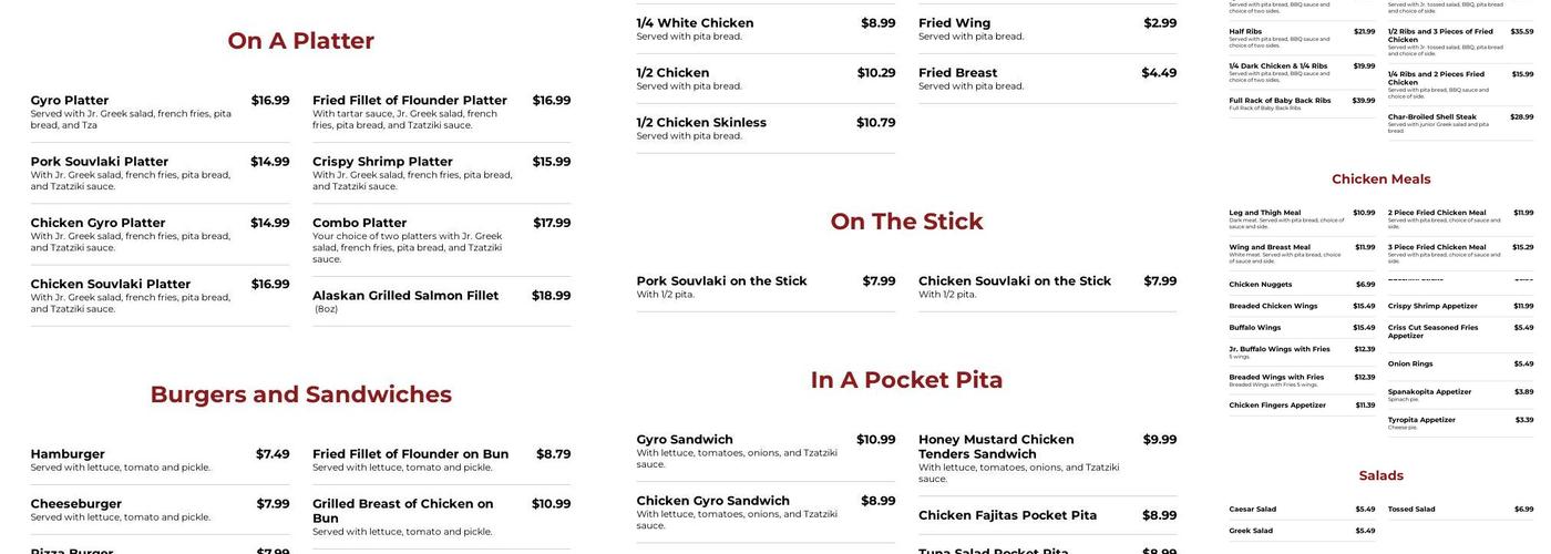 Chicky's Bronx Menu