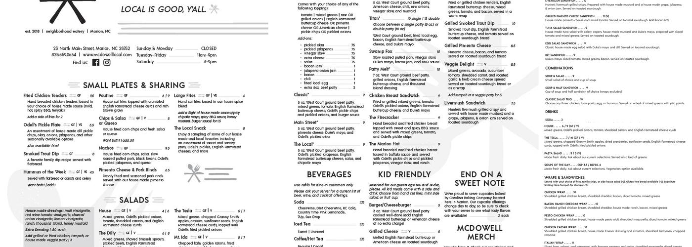 McDowell Local Menu