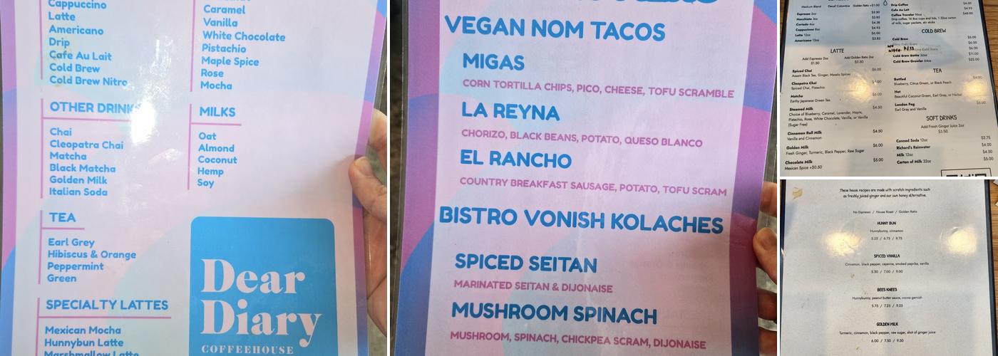 Dear Diary Coffee Menu