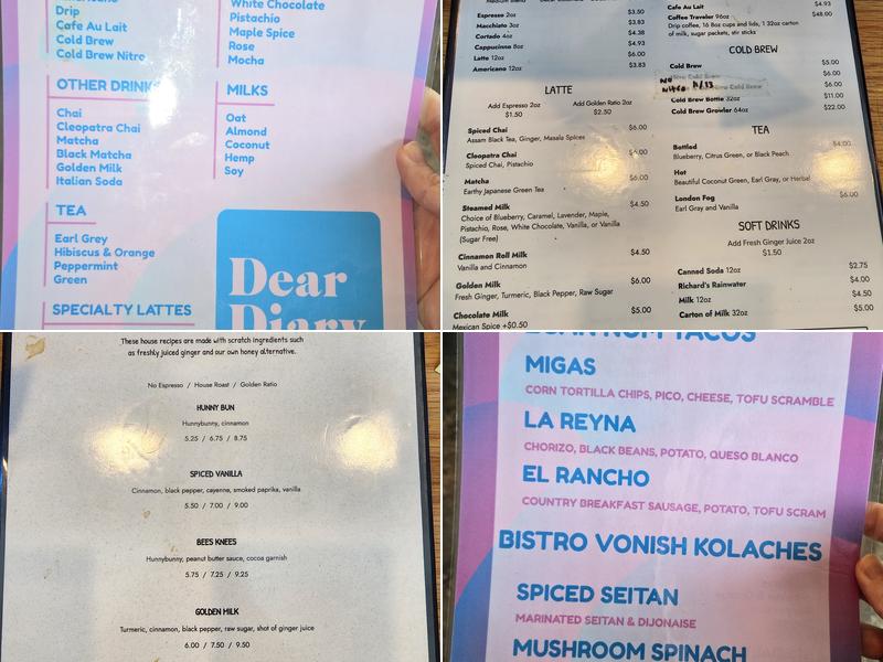 Dear Diary Coffee Menu