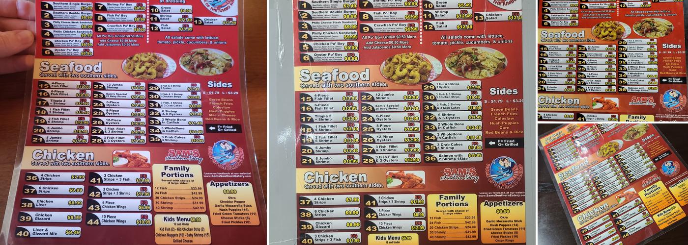 Sam's Southern Eatery Menu