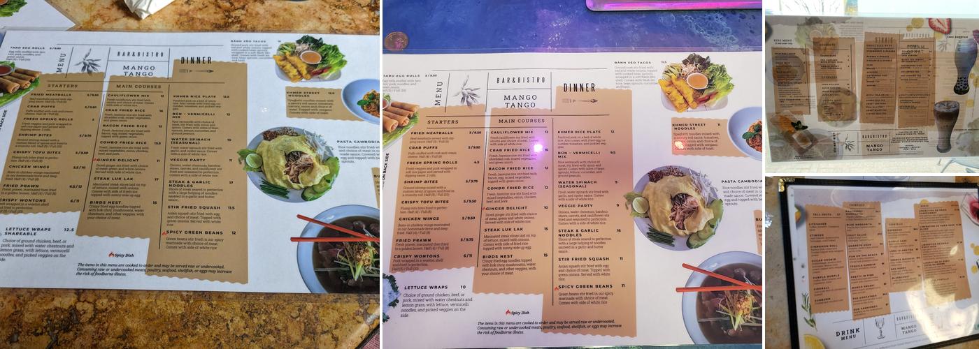 Mango Tango Bistro and Bar Menu