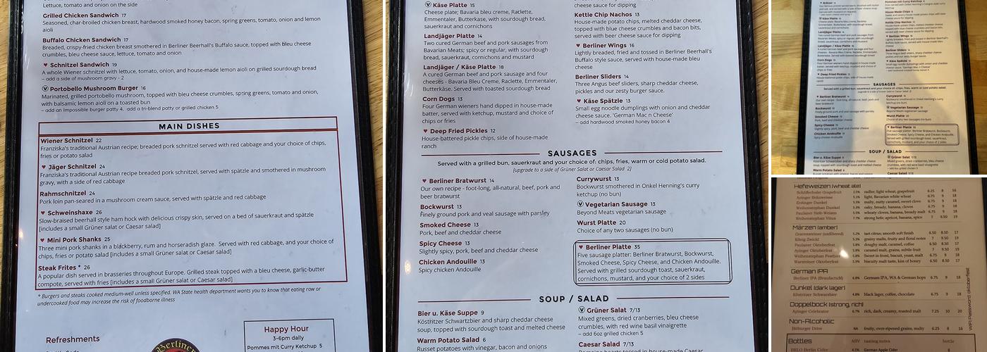 Berliner Beerhall Menu
