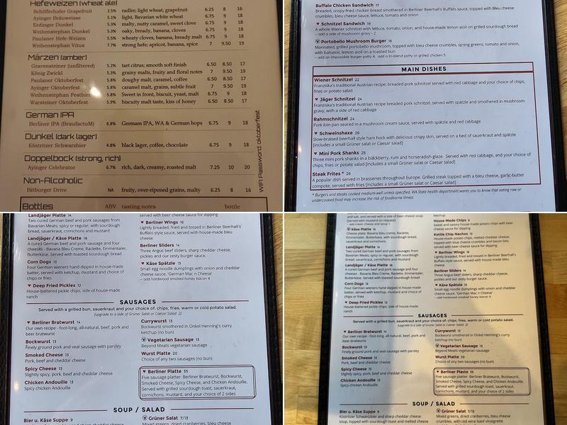 Berliner Beerhall Menu