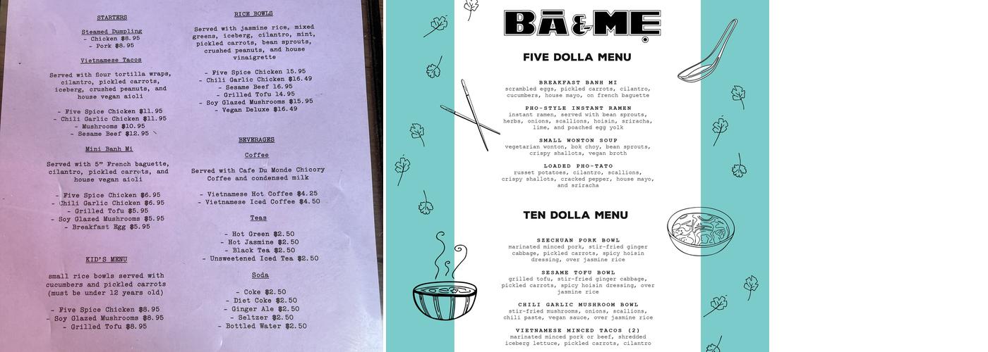 Bà & Me Menu