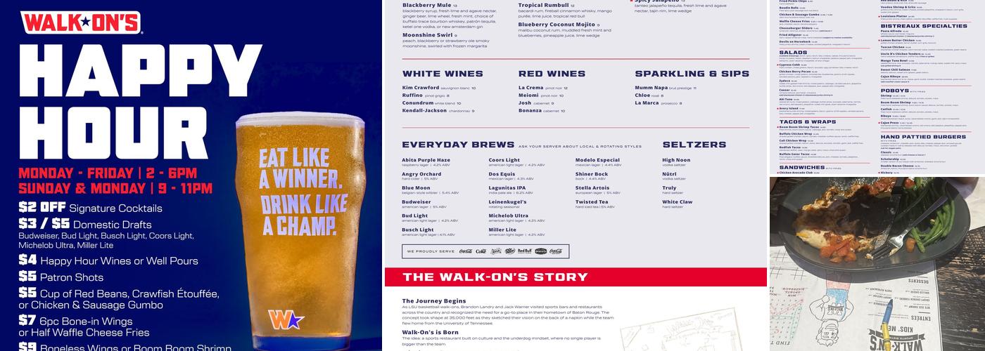 Walk-On's Sports Bistreaux - Spring Restaurant Menu