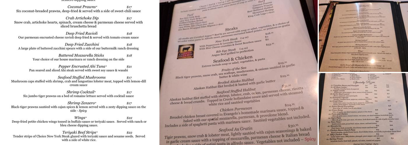 Evangelo's Restaurant Menu