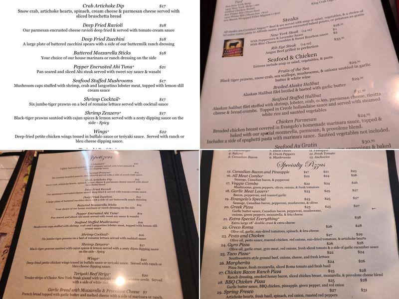 Evangelo's Restaurant Menu