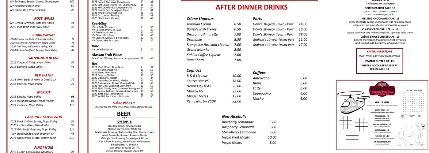 Everett's Menu