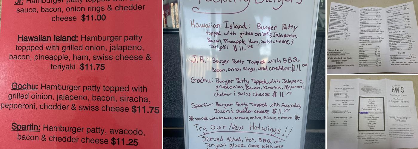 RW's Hamburger House Menu
