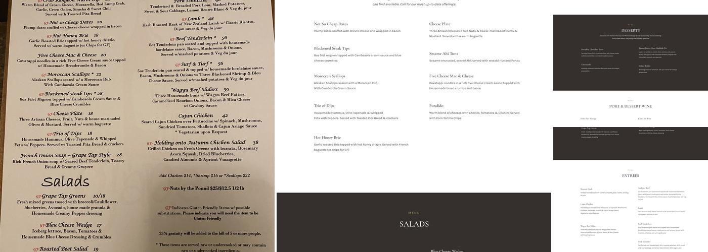 The Grape Tap Menu