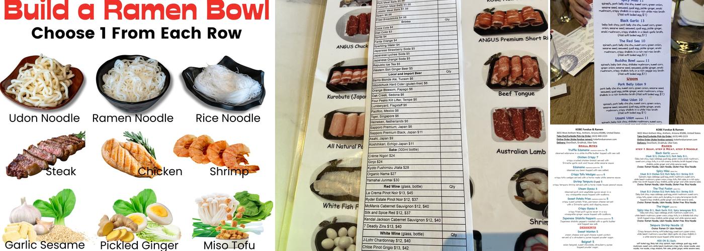Kobe Fondue and Ramen Menu