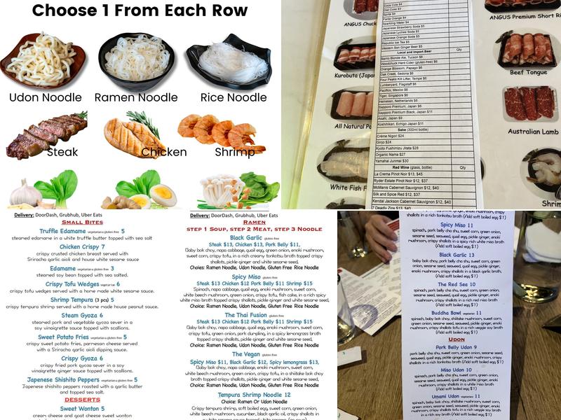 Kobe Fondue and Ramen Menu