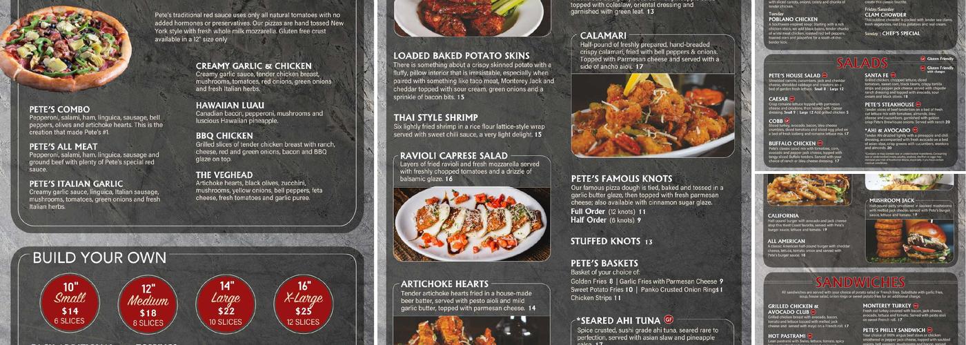 Pete's Restaurant and Brewhouse Menu