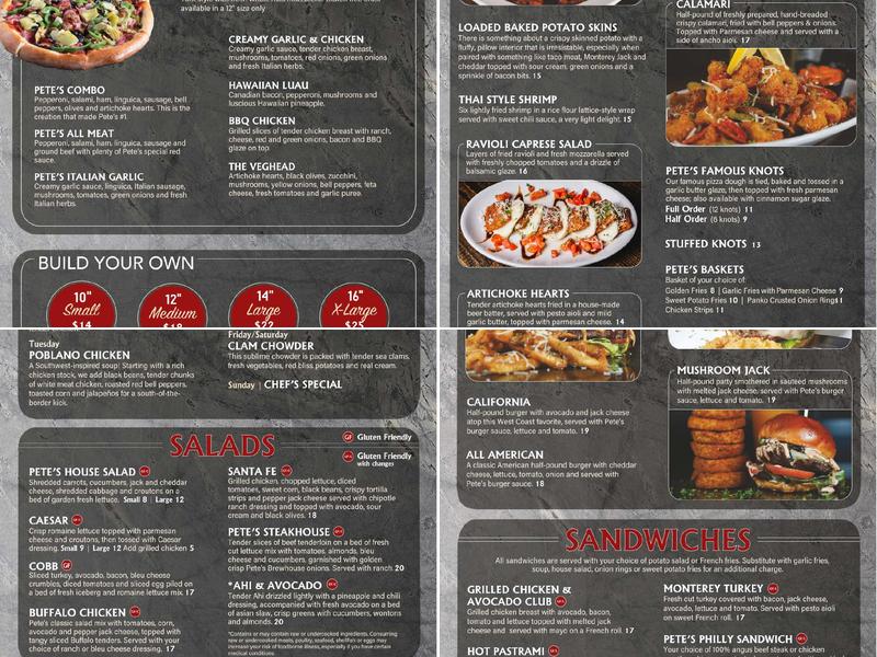Pete's Restaurant and Brewhouse Menu