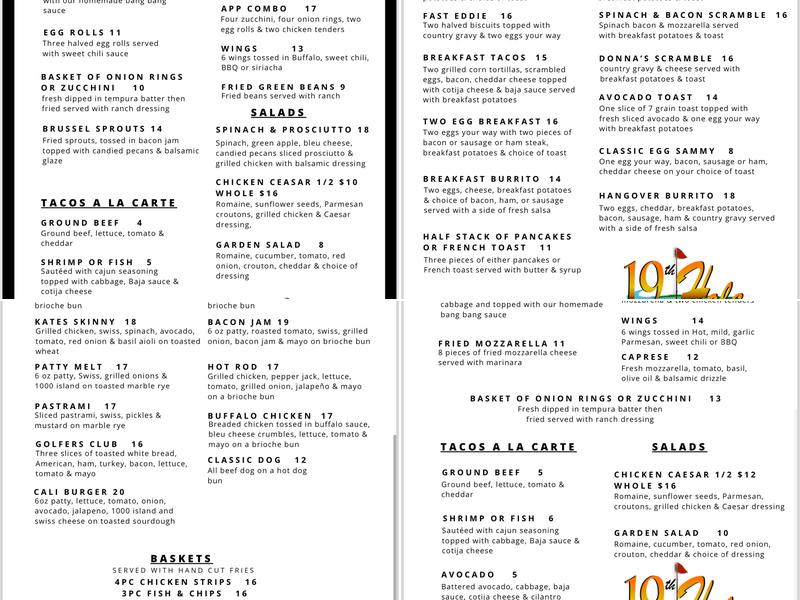 19th Hole Bar & Grill Menu