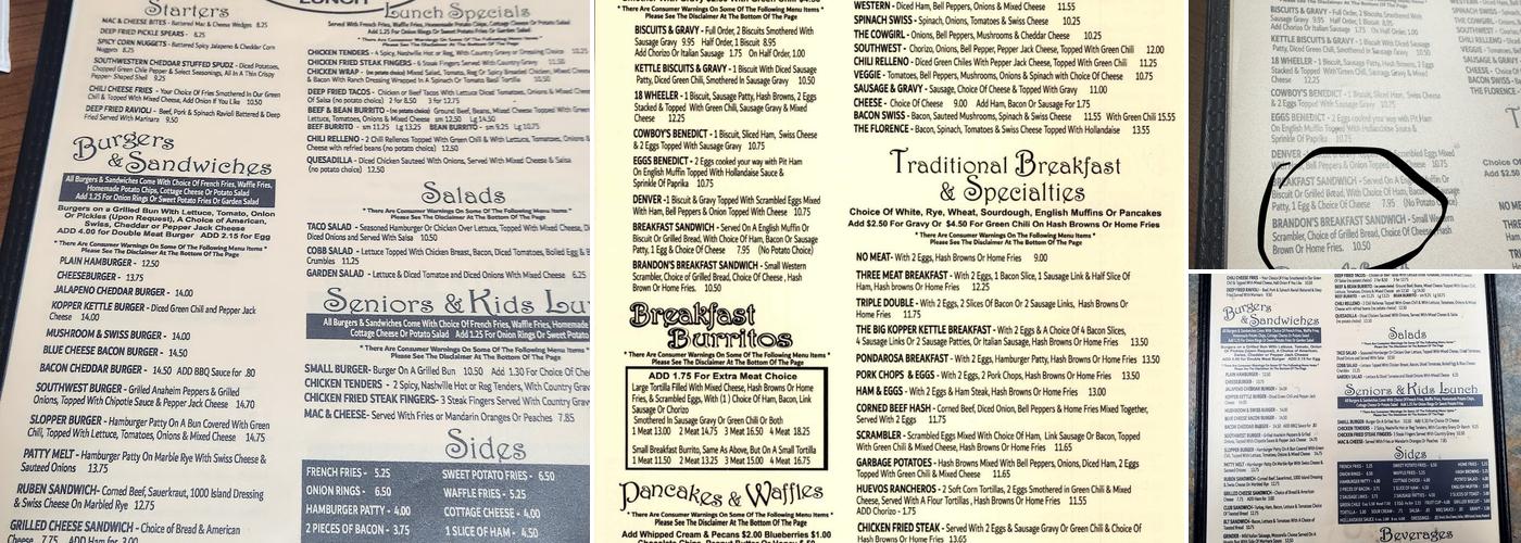 Kopper Kettle Restaurant Menu