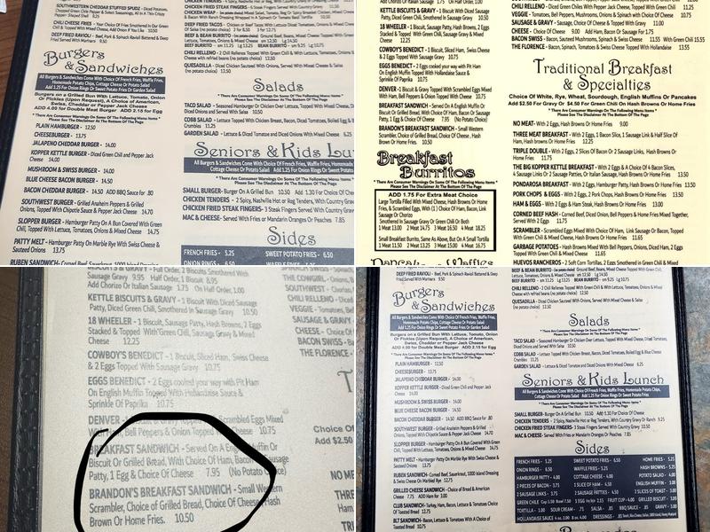 Kopper Kettle Restaurant Menu