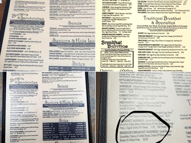 Kopper Kettle Restaurant Menu