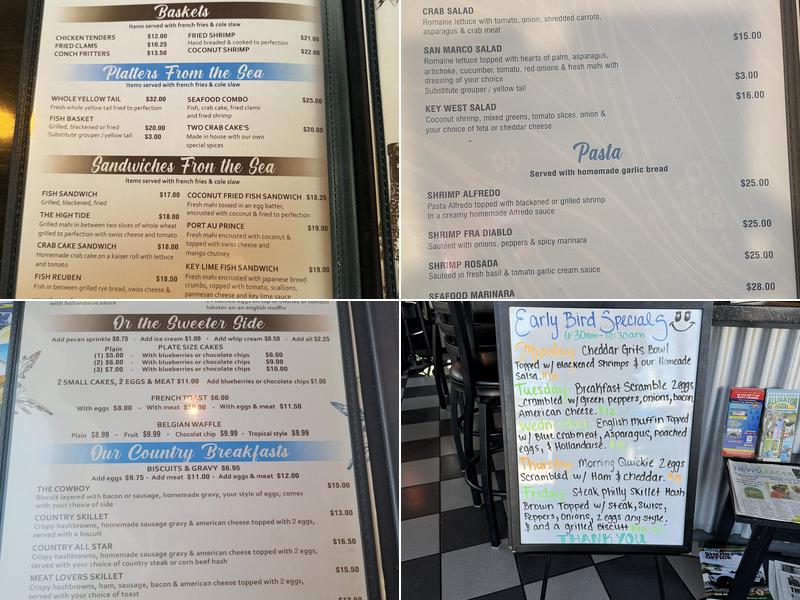 High tide restaurant Menu