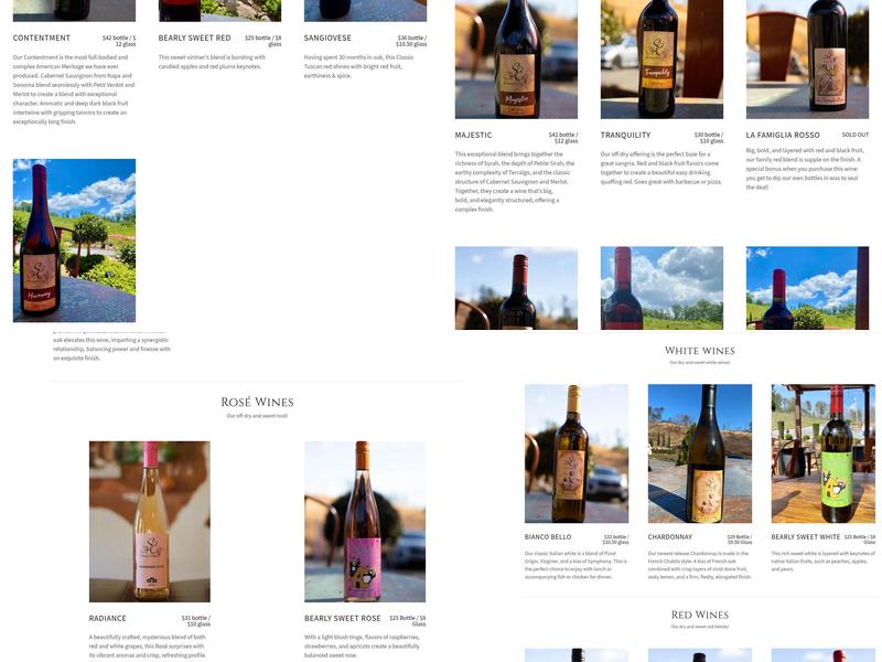 Serenity Cellars Menu