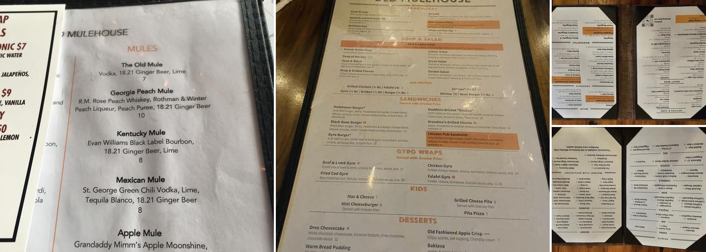 The Old Mulehouse Menu
