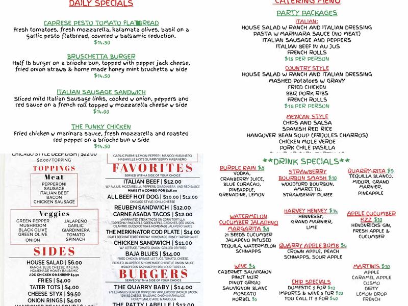 The Quarry Thornton Menu