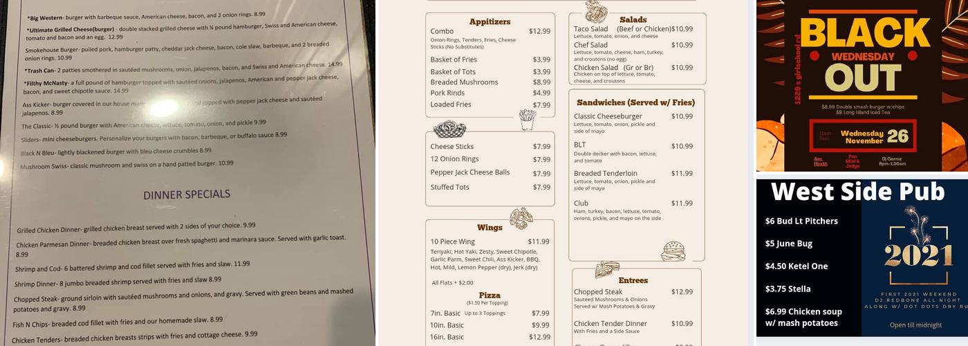 Westside Pub Menu