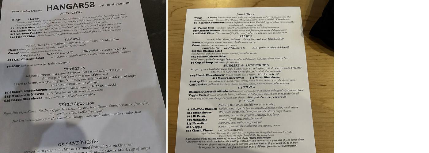 Hangar 58 Sports Bar and Grill Menu