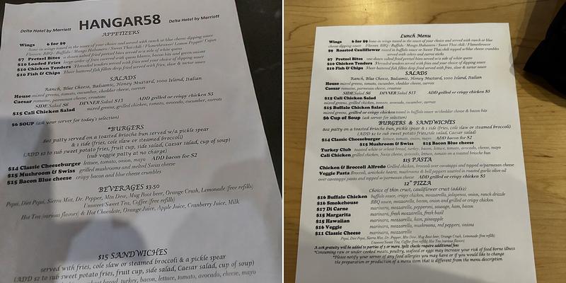 Hangar 58 Sports Bar and Grill Menu