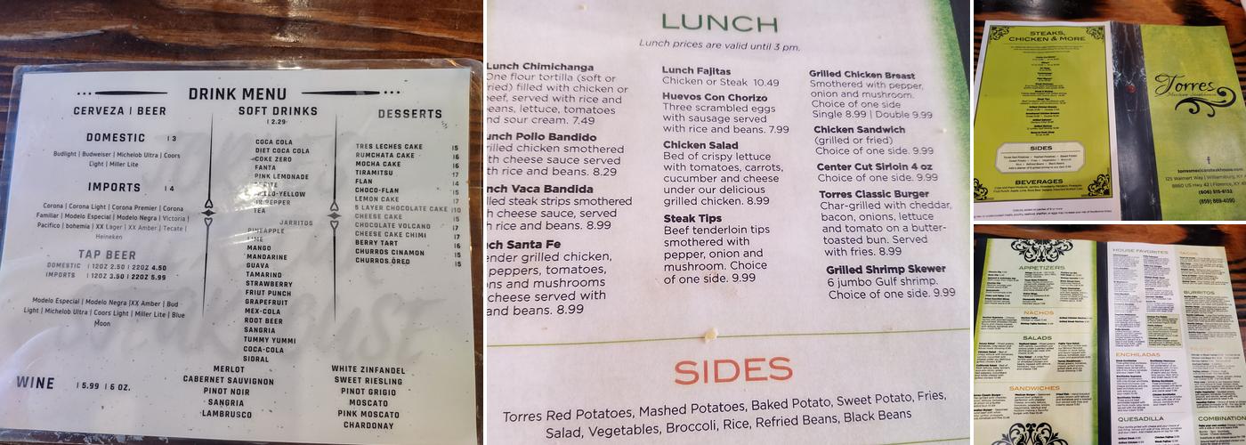 Torres Mexican Steakhouse Menu