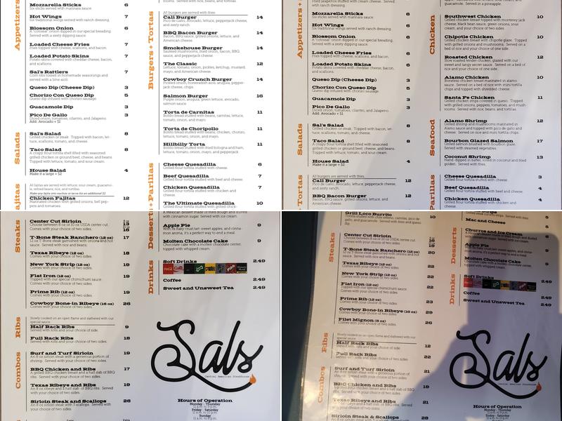 SAL'S STEAK & RIBS CENTRAL AMERICA STEAKHOUSE Menu