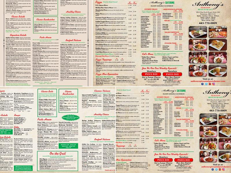 Anthony's Italian Restaurant & Wine Bar Menu