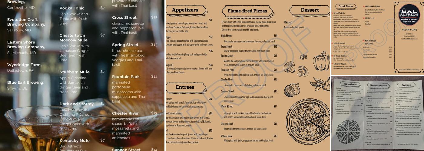 BAD Alfred's Distilling Menu