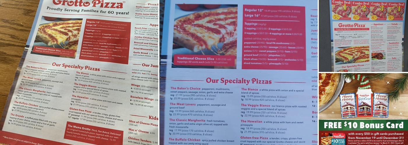 Grotto Pizza Menu