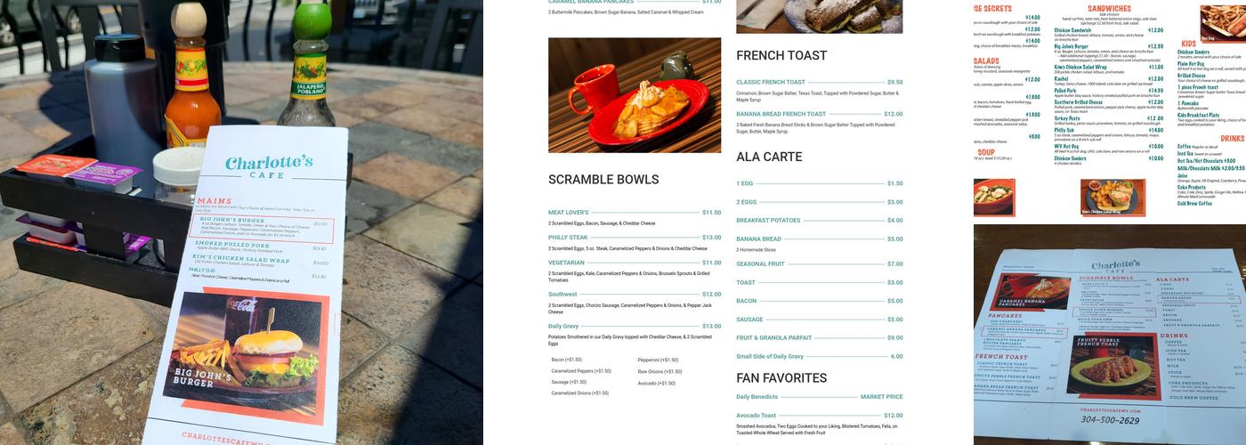 Charlotte's Cafe Menu