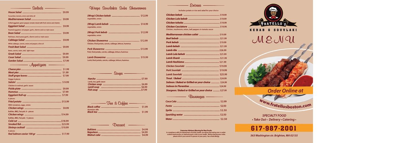 Fratello's Kebab & Souvlaki Menu