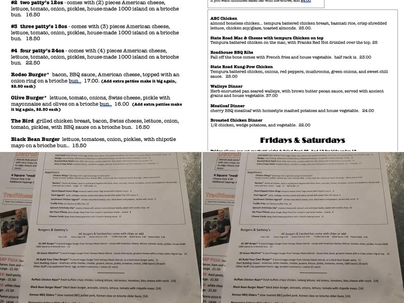 State Road Bar Menu