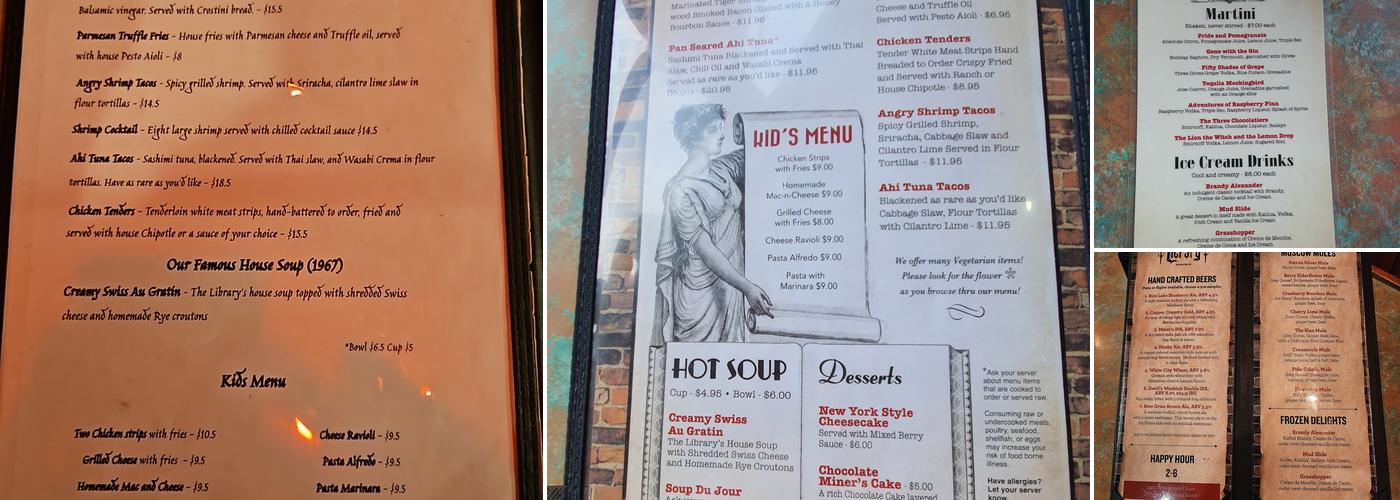 The Library Restaurant Menu