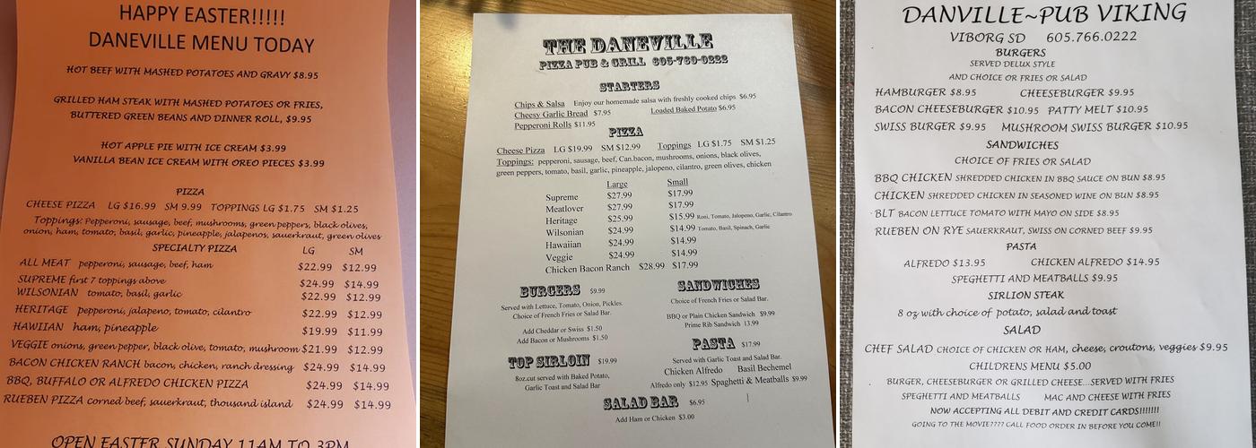 Daneville Inn Menu