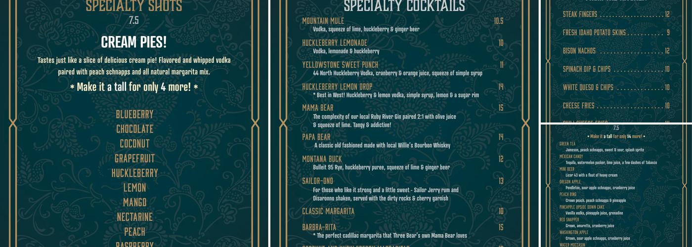 Three Bear Restaurant Menu