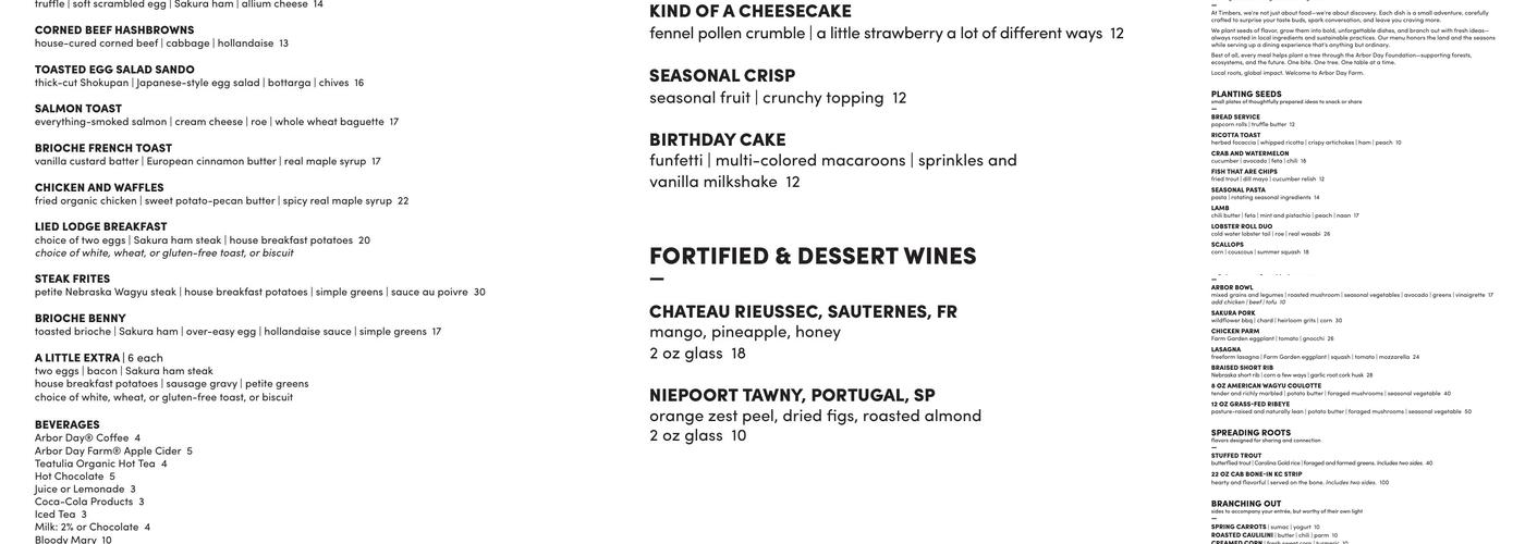 Timbers Menu